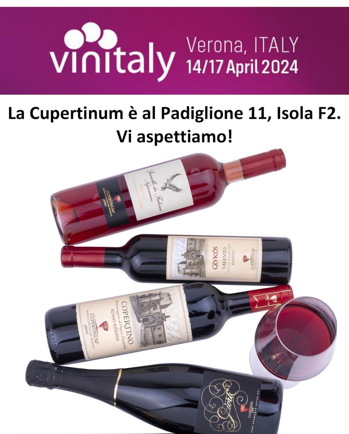 Vinitaly 2024. Cupertinum is in Hall 11, Island F2